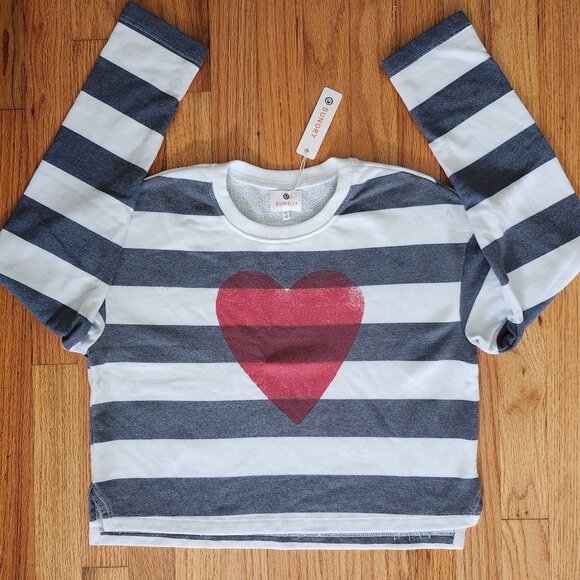 Sundry by Anthropologie Cropped Crewneck Stripes & Heart Sweatshirt Size XS - Picture 2 of 6